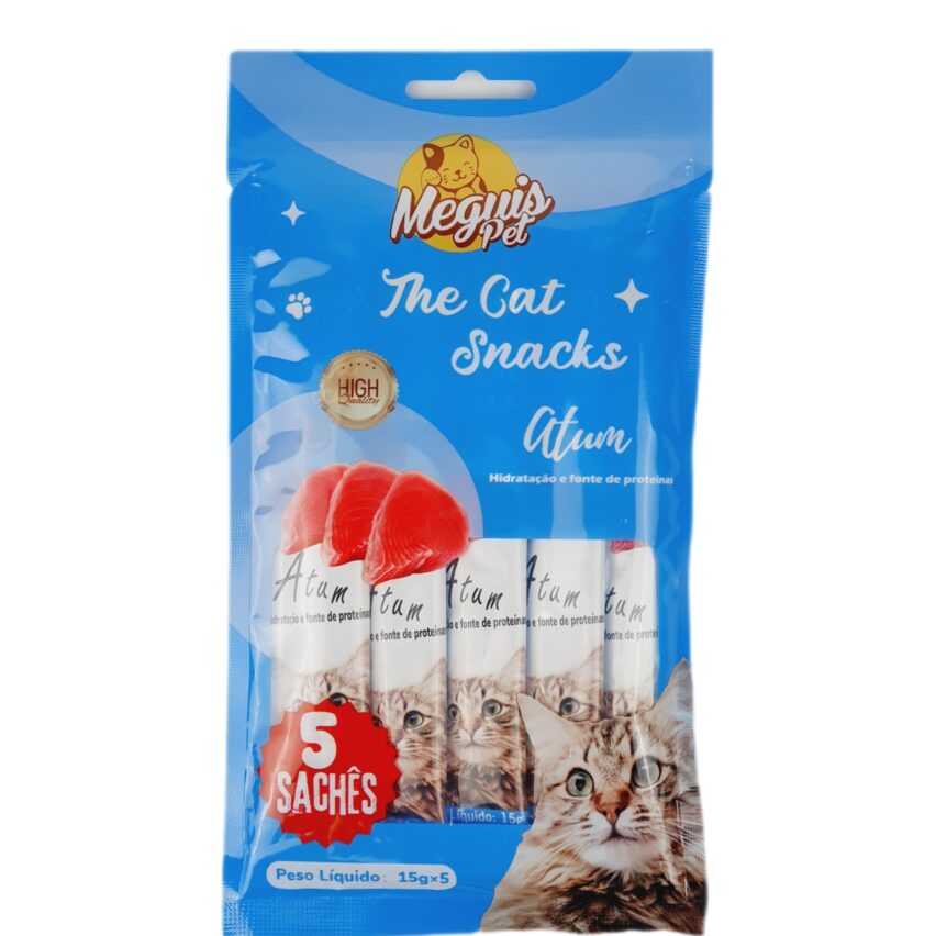 Petisco Snack Cremoso p/Gatos Sabor Atum MeguisPet 5 saches 15g Total 75g