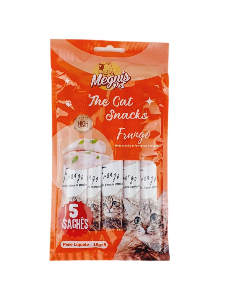 Petisco Snack Cremoso p/Gatos Sabor Frango MeguisPet 5 saches