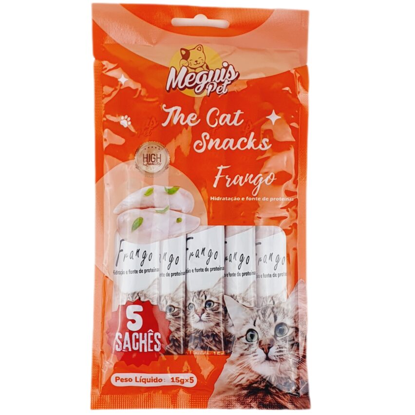 Petisco Snack Cremoso p/Gatos Sabor Frango MeguisPet 5 saches