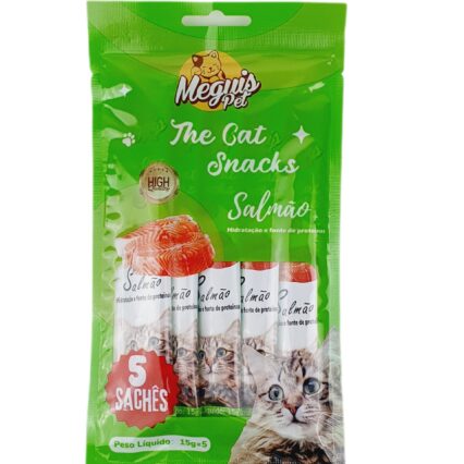 Petisco Snack Cremoso p/Gatos Sabor Salmao MeguisPet 5 saches 15g Total 75g