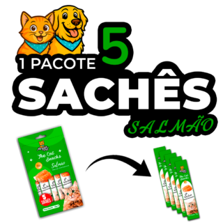 Petisco Snack Cremoso p/Gatos Sabor Salmao MeguisPet 5 saches 15g Total 75g