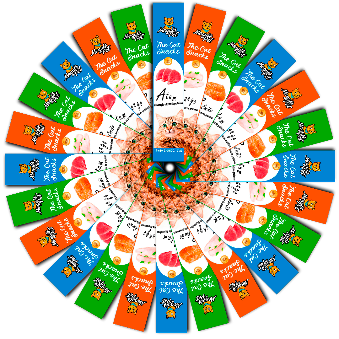 Kit15 Petisco Snack Cremoso MeguisPet p/Gatos Sabor 1Frango +1Atum +1Salmao= 3 Pacotes Total 225g - Imagem 7