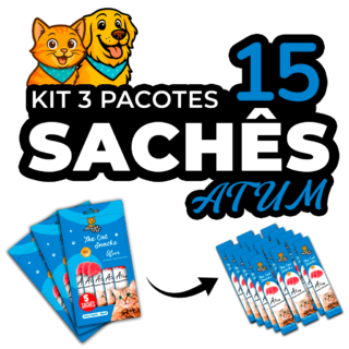 Kit15 Petisco Snack Cremoso MeguisPet p/Gatos Sabor Atum 1+1+1 = 3 Pacotes=15 saches Total 225g