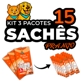 Kit15 Petisco Snack Cremoso MeguisPet p/Gatos Sabor Frango 1+1+1 = 3 Pacotes=15 saches Total 225g