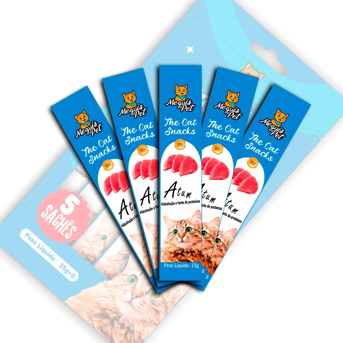 Kit10 Petisco Snack Cremoso MeguisPet p/Gatos Atum 1+1 = 2 Pacotes = 10 saches Total 150g - Imagem 4