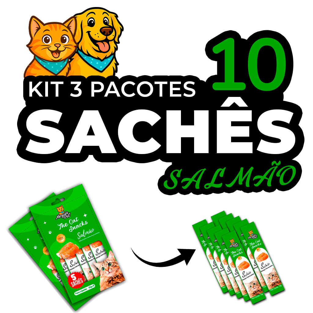 Kit30 Petisco Snack Cremoso MeguisPet p/Gatos Sabor 2 Frango +2 Atum +2 Salmao Total 450g 30 saches - Imagem 3